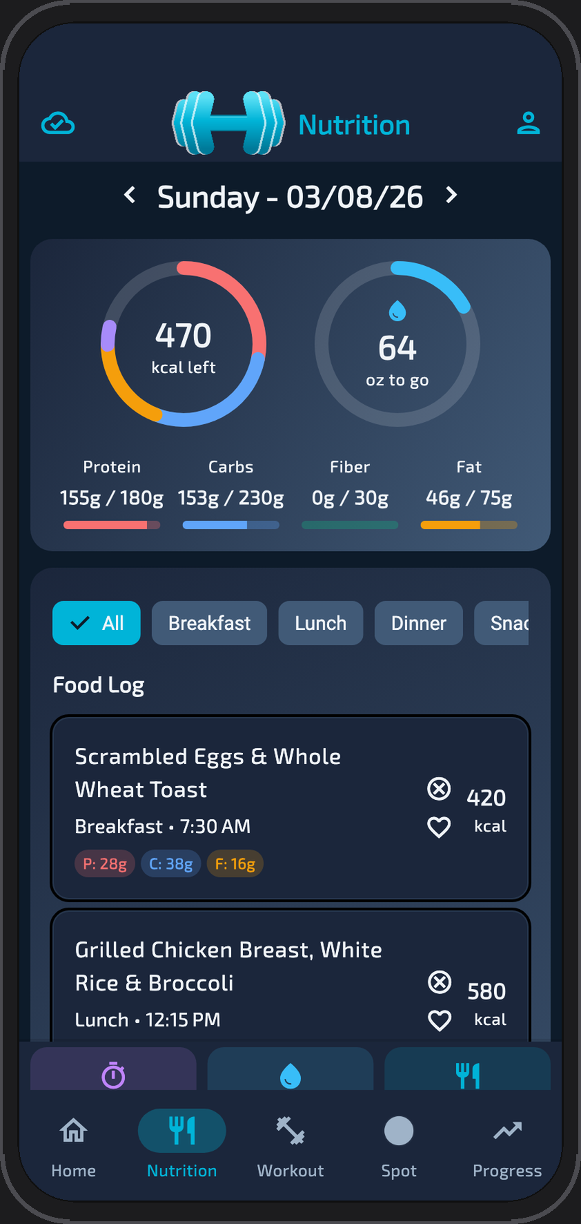 Nutrition tracking in dark mode