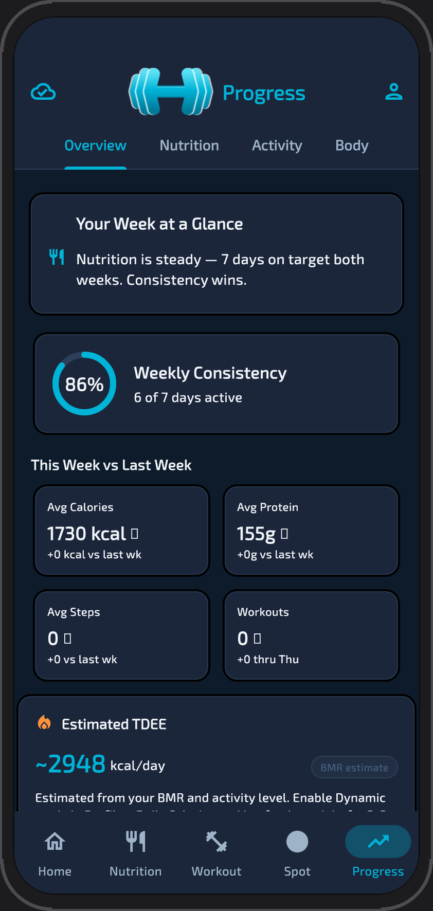 Progress tracking in dark mode
